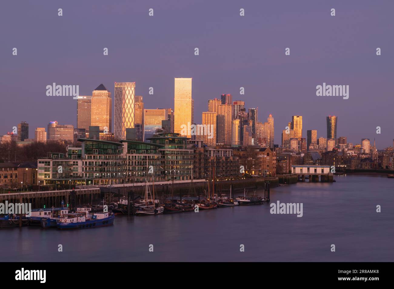 England, London, Docklands, River Thames and Canary Wharf Skyline at ...