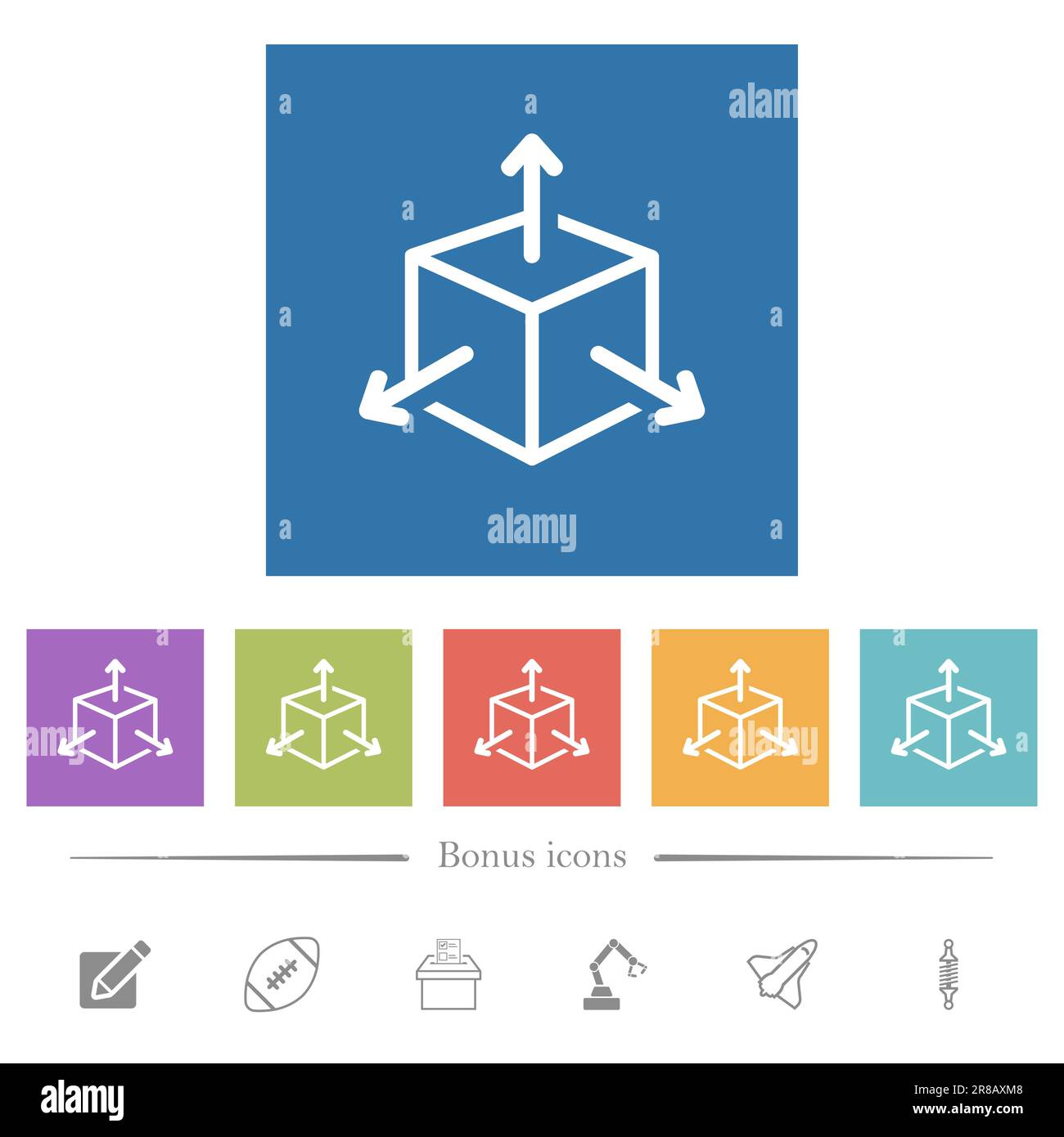 Scalability flat white icons in square backgrounds. 6 bonus icons ...