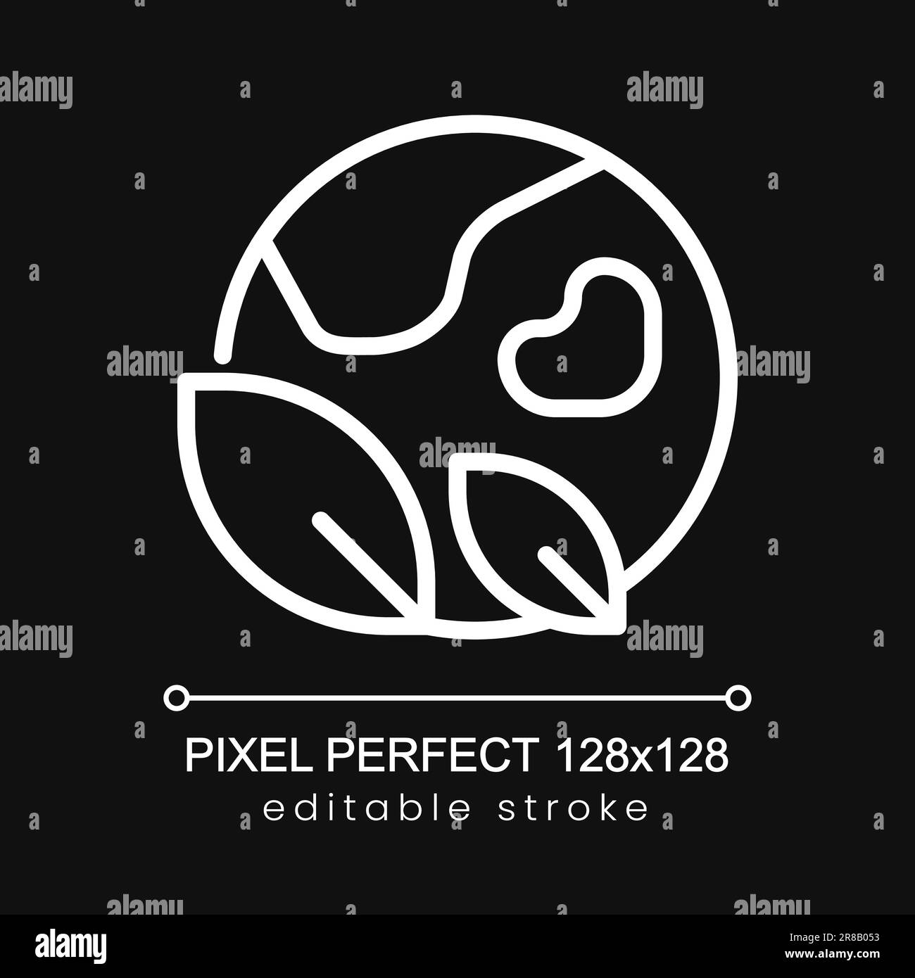 Saving planet pixel perfect white linear icon for dark theme stock