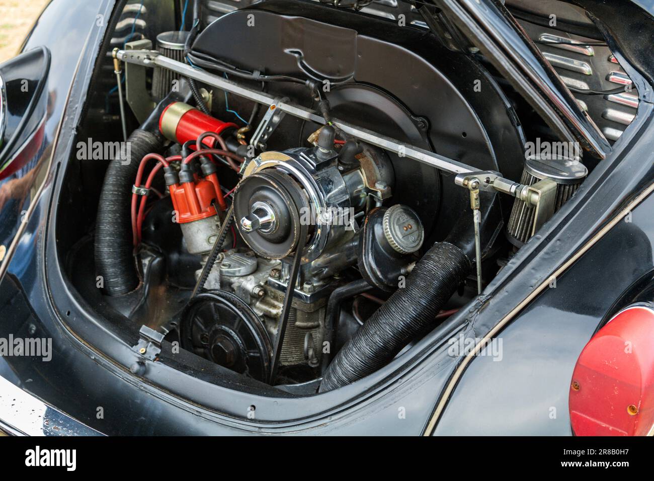 Volkswagen Beetle engine. Classic Cars on Lytham Green 2023 Stock Photo