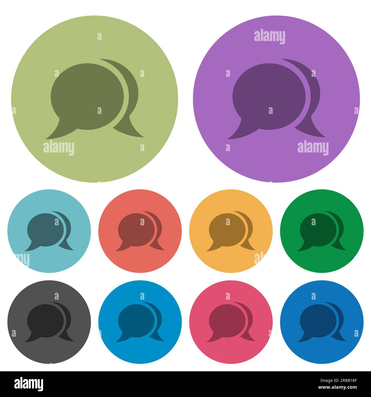 Two oval chat bubbles solid darker flat icons on color round background Stock Vector