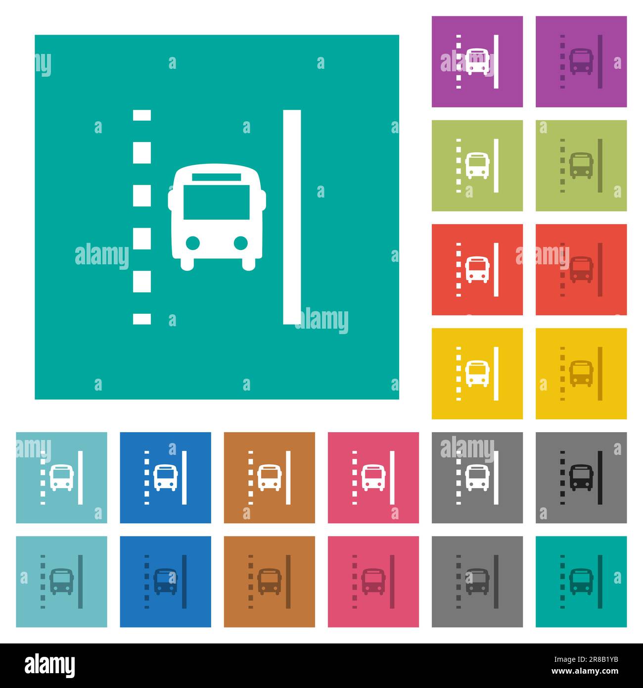 Bus lane multi colored flat icons on plain square backgrounds. Included ...