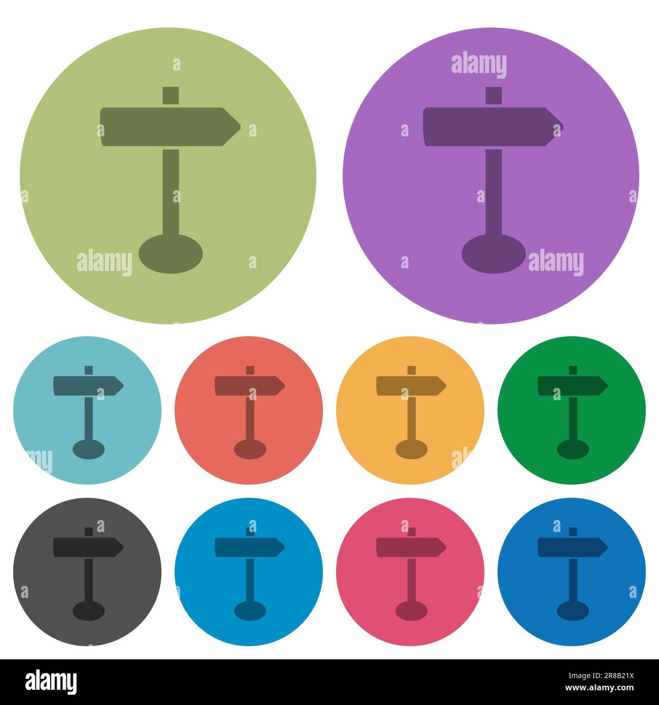 Blank arrow sign post solid darker flat icons on color round background Stock Vector