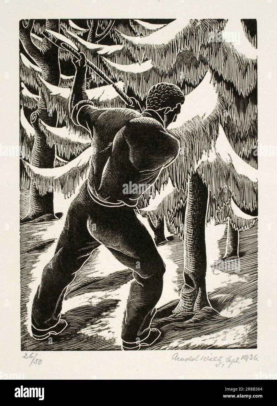 Untitled (man cutting down tree) 1936 by Arnold Wiltz, born Berlin