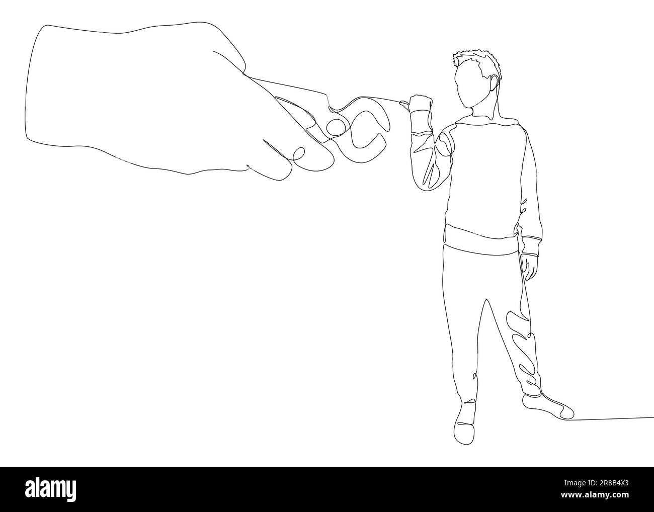 One continuous line of Man pointing with finger at Pliers, Tongs. A