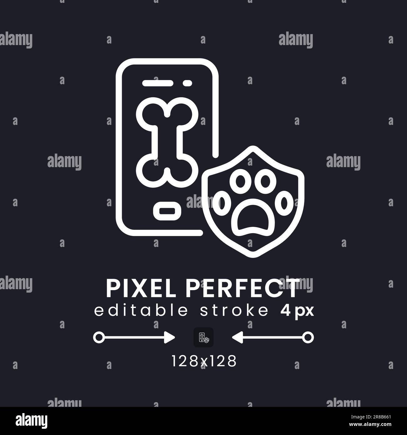 Pet Care app white linear desktop icon on black Stock Vector