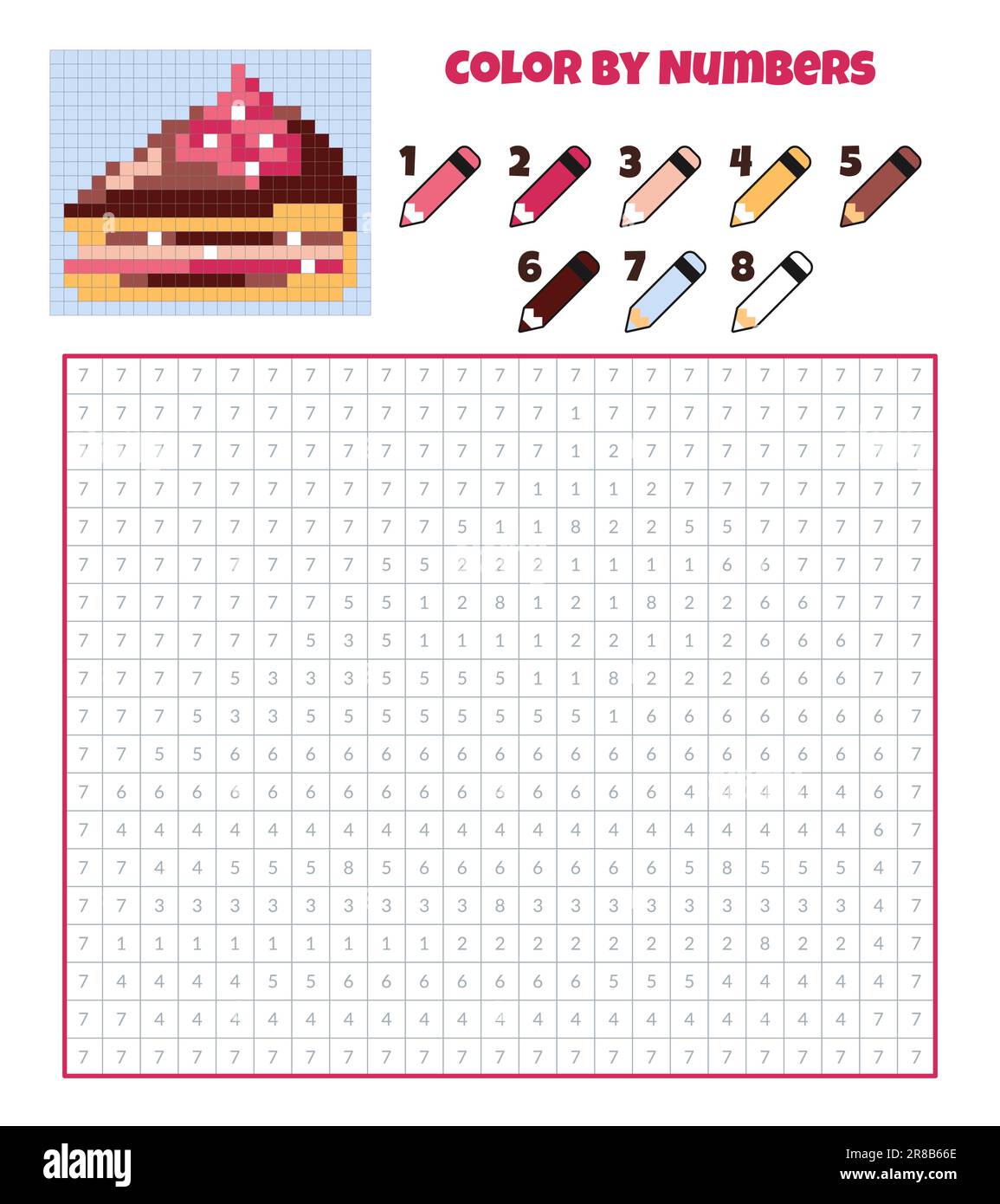 Color by numbers. Coloring book for kids.Pixel art Stock Vector Image ...