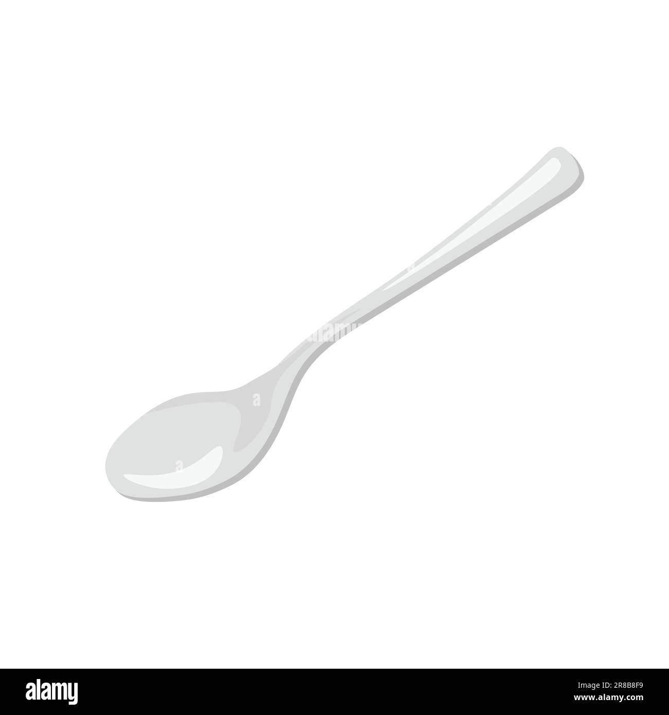 Metal empty silver spoon. Teaspoon side view. Vector illustration isolated on white background. Stock Vector