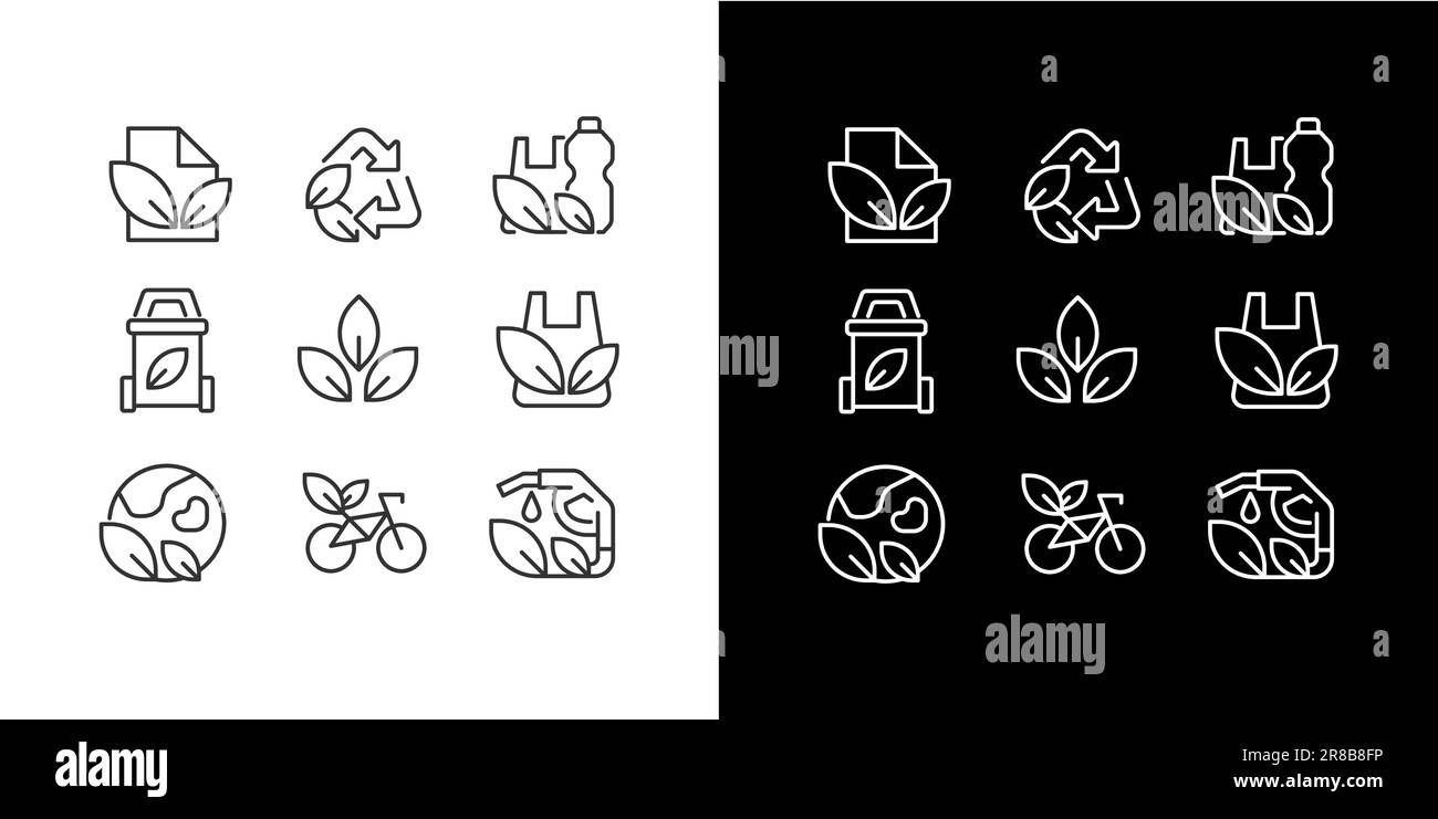 Recycling materials pixel perfect linear icons set for dark, light mode Stock Vector
