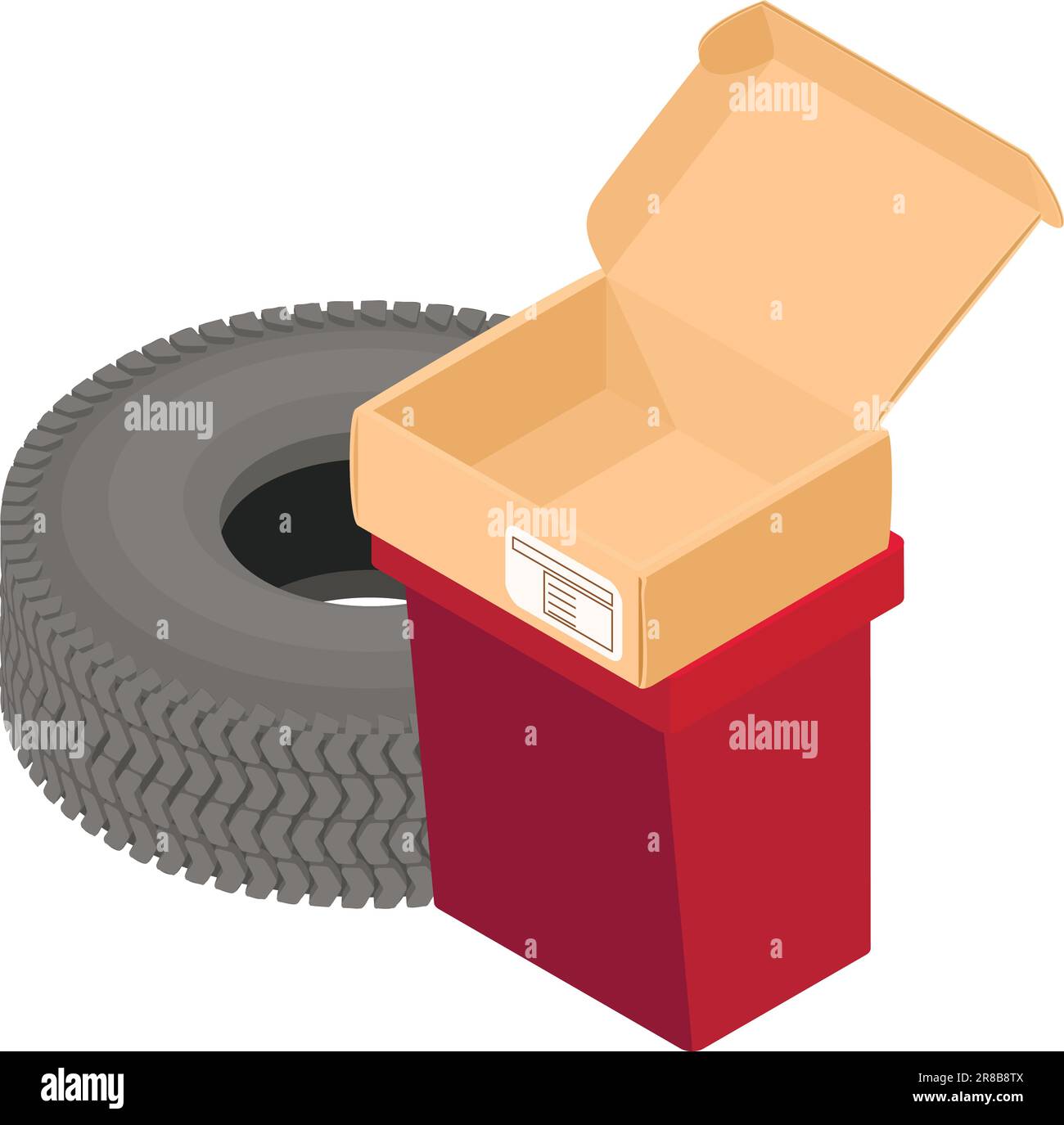 Environmental pollution icon isometric vector. Car tire, paper box and ...
