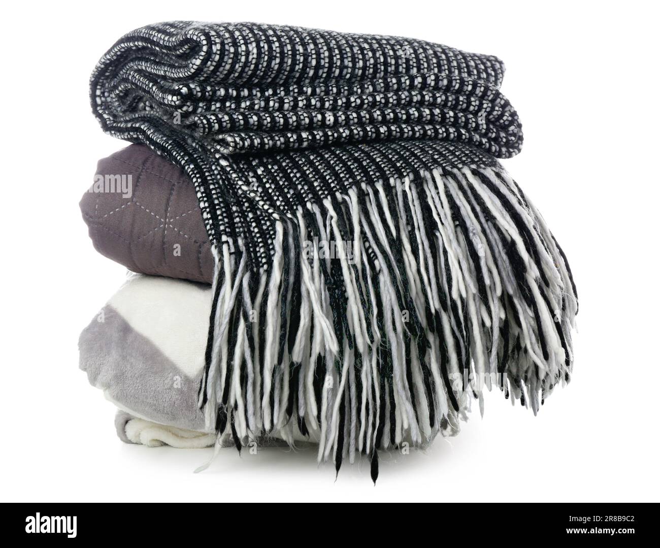 New soft folded blankets on white background Stock Photo