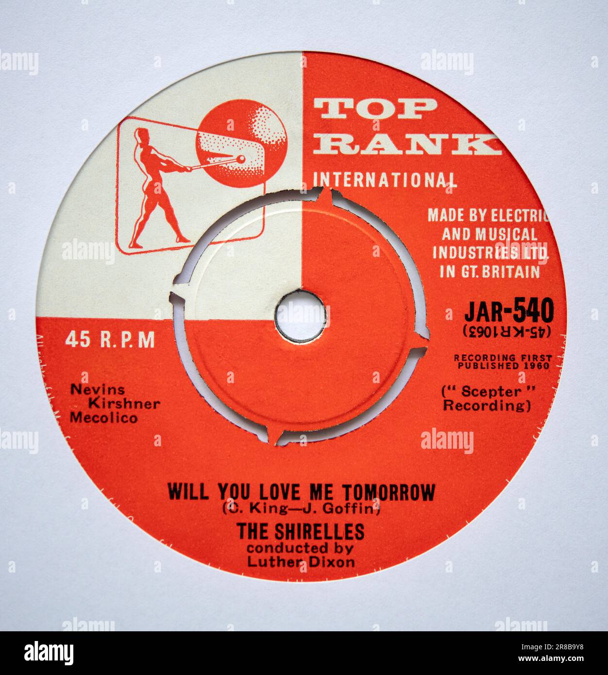 Centre label of the seven inch single version of Will You Love Me Tomorrow by The Shirelles, which was released in 1960 Stock Photo