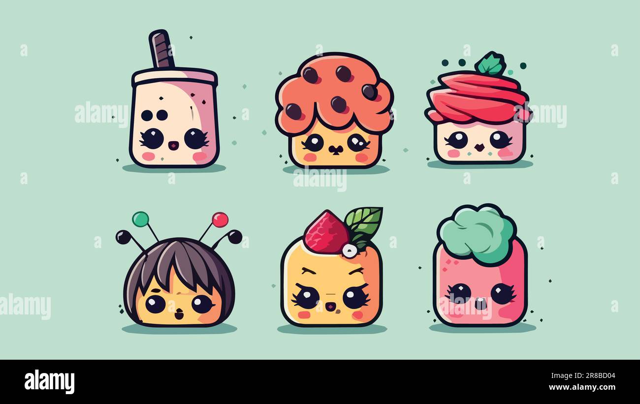 Cute Kawaii dessert - cupcake, macaroon, ice-cream Stock Vector Image ...