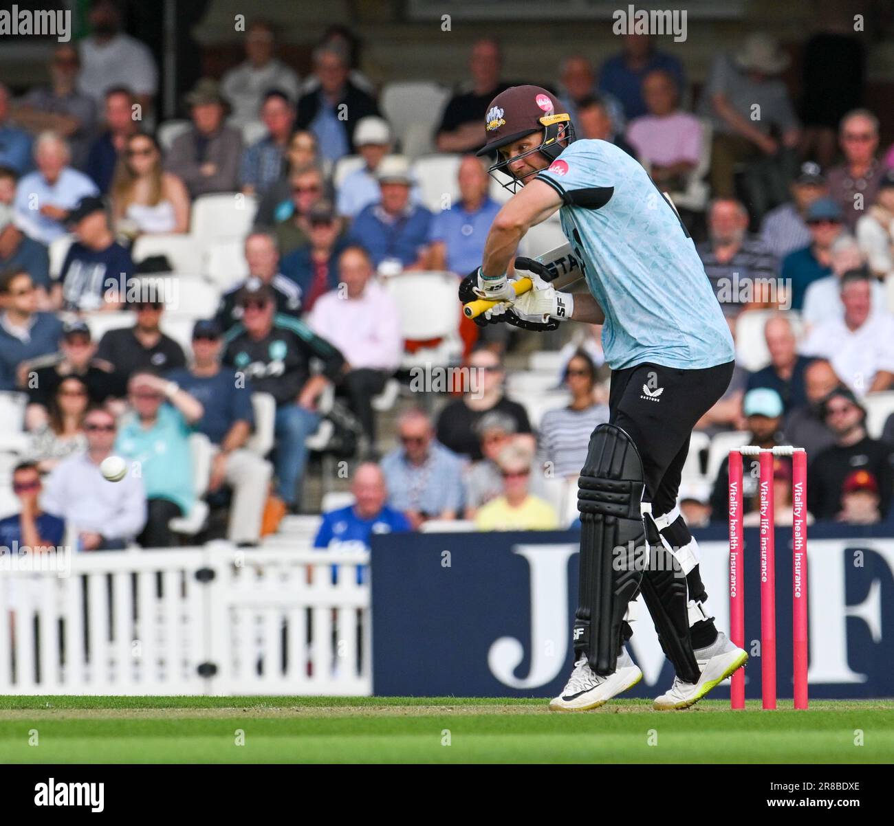 Oval, England. 26 May, 2023. Pictures left to right, Laurie Evans of Surrey County Cricket Club opening the batting at the Vitality Blast match between Surrey versus Glamorgan. Credit: Nigel Bramley/Alamy Live News Stock Photo