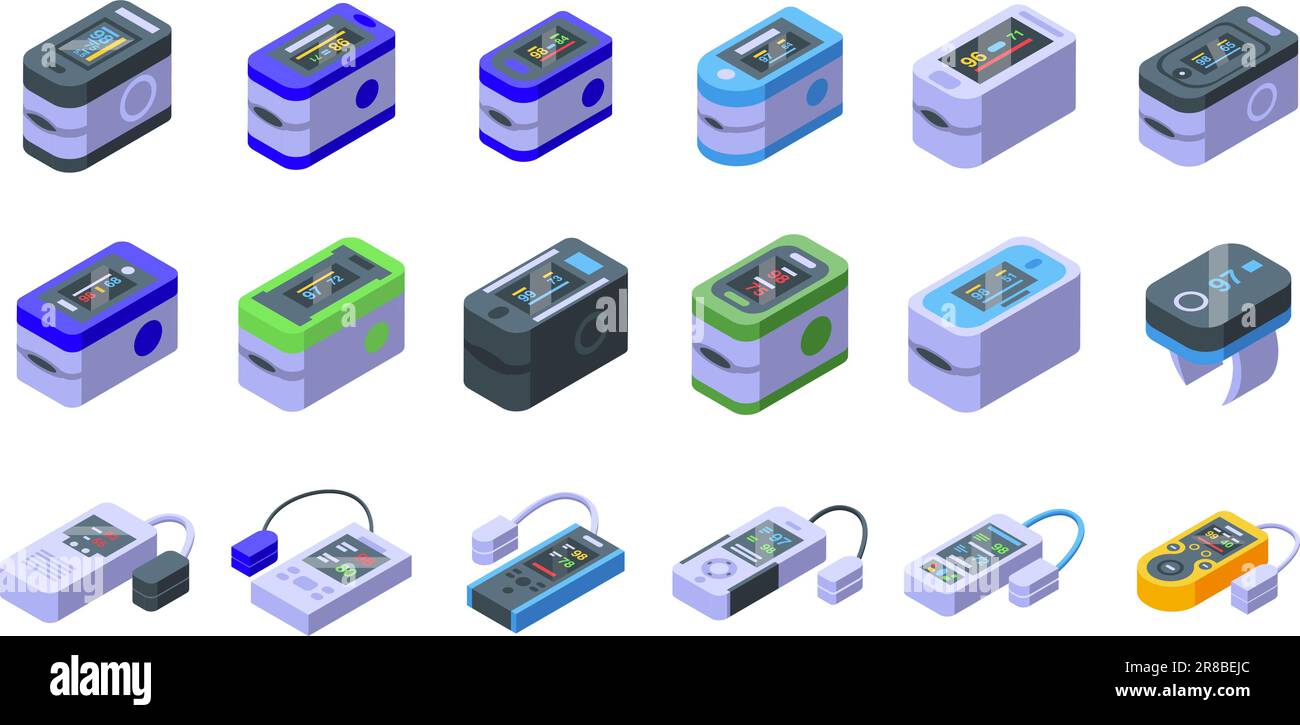 Pulse oximeter icons set isometric vector. Blood health. Rate sensor ...