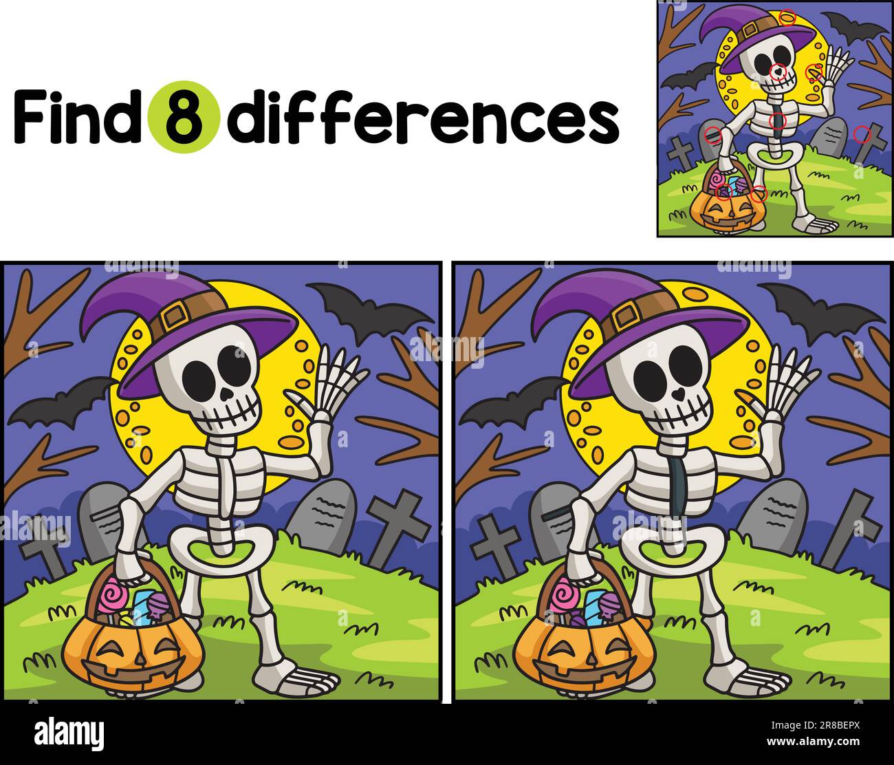 Skeleton Halloween Find The Differences Stock Vector Image &amp; Art - Alamy