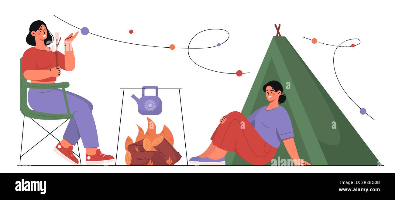 Outdoor camping with bonfire concept Stock Vector