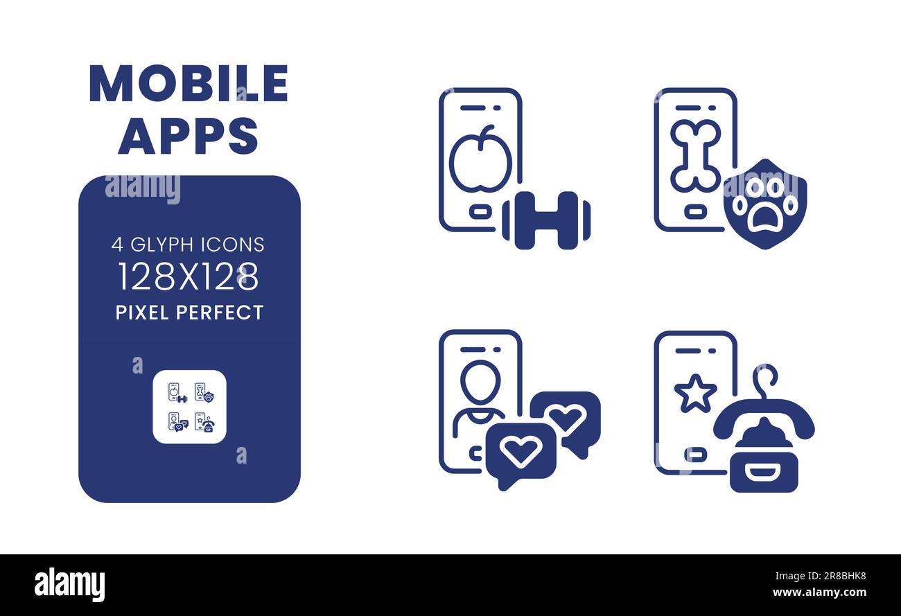Mobile apps black solid desktop icons pack Stock Vector