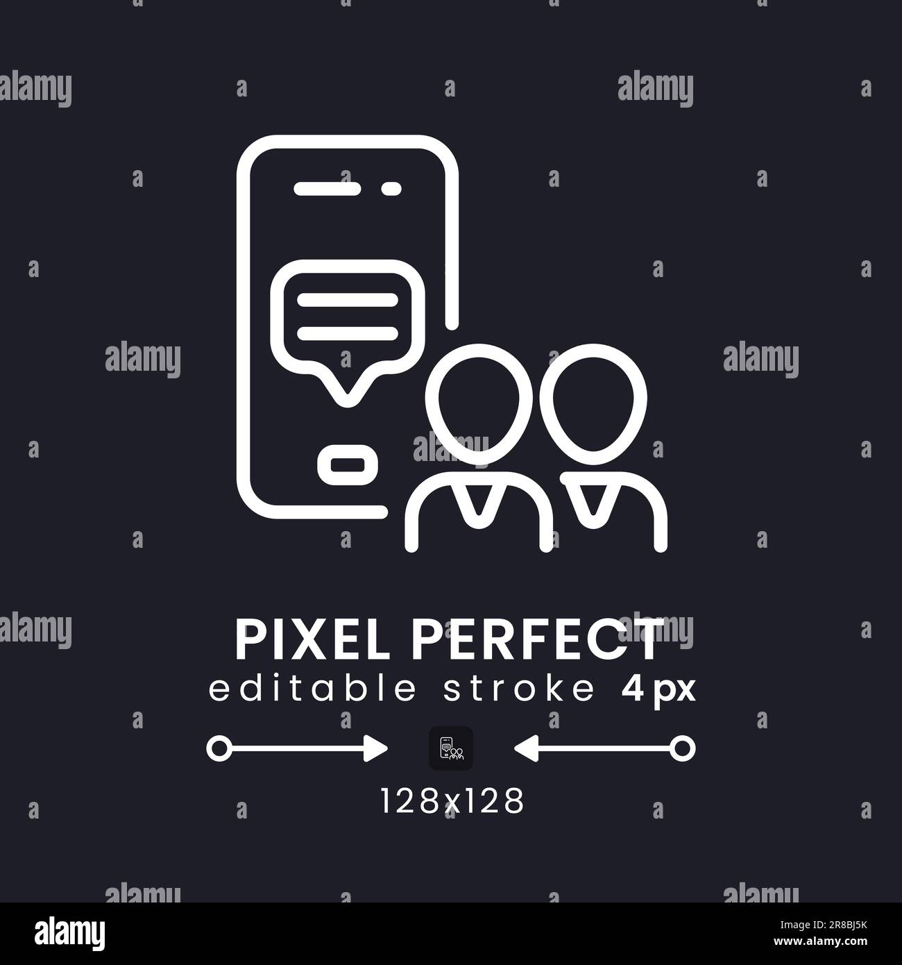 Work communication app white linear desktop icon on black Stock Vector