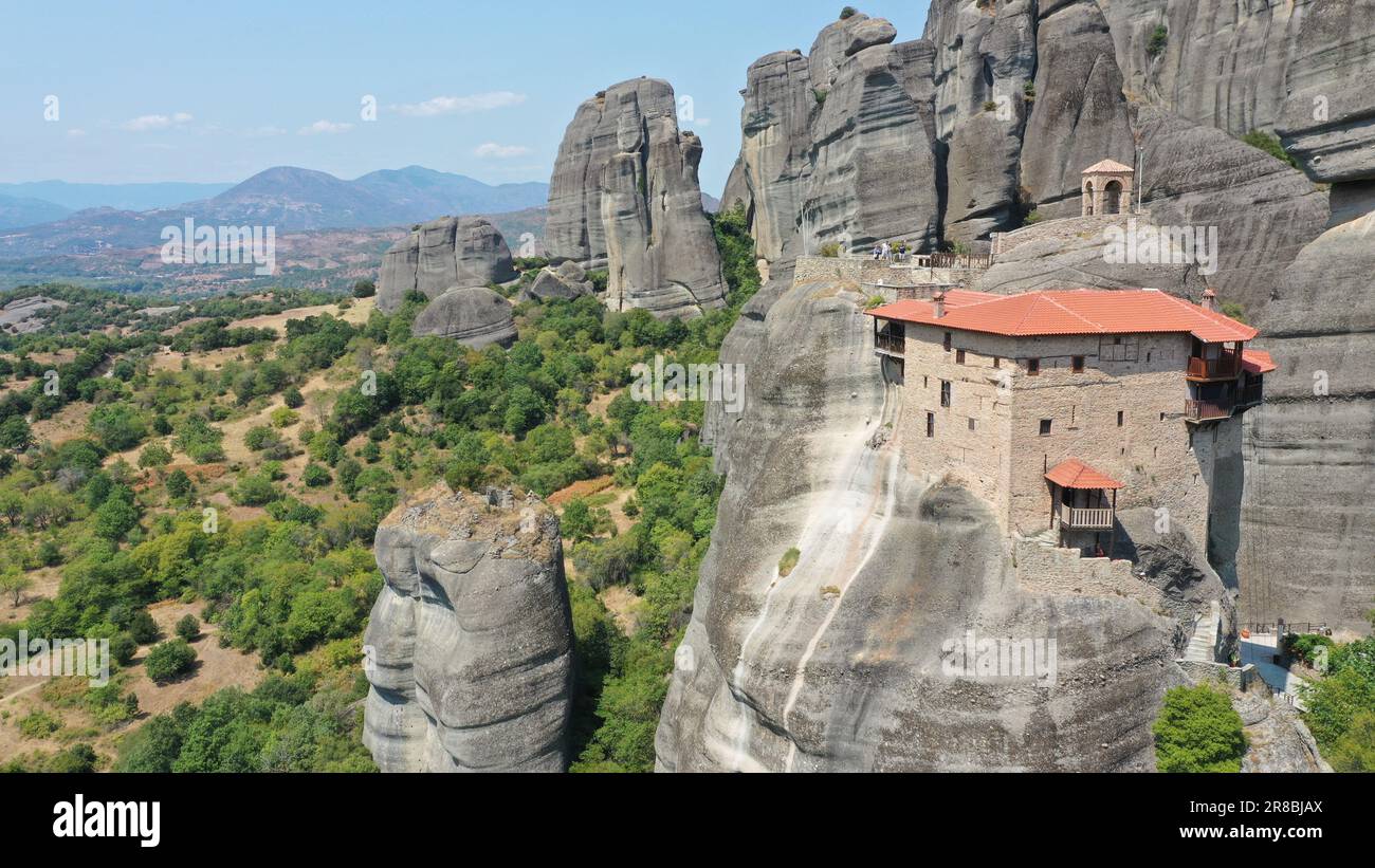 Beautiful aerial views of the monasteries in Meteora Kalabaka, Trikala Greece Stock Photo