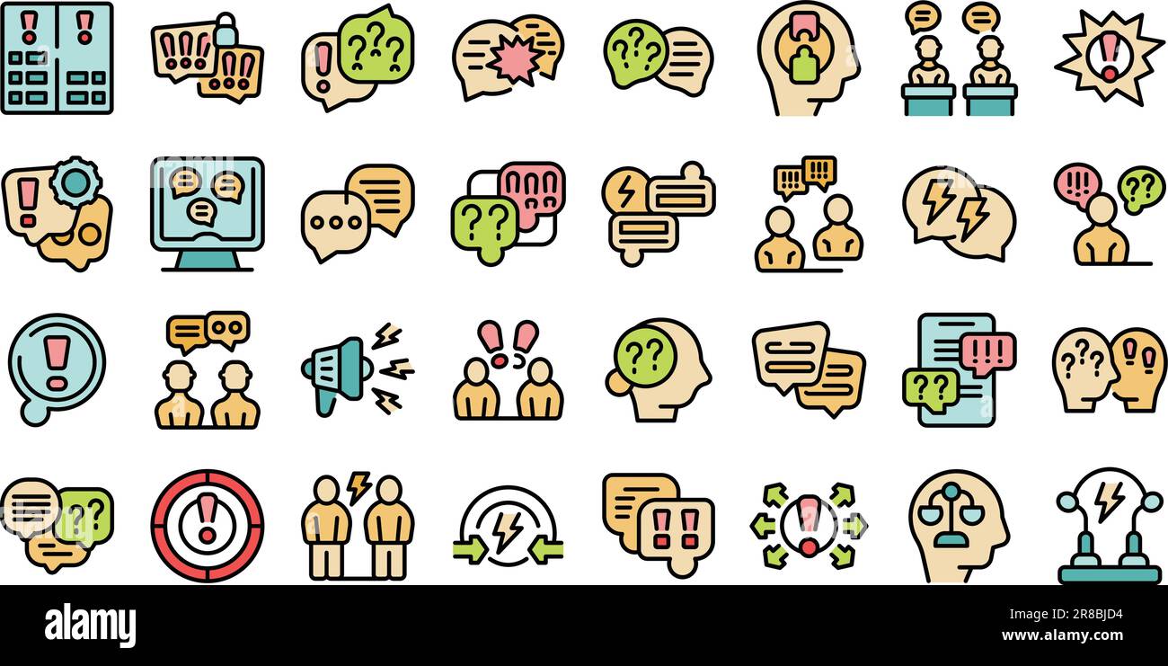 Argument icons set outline vector. Scream angry. Woman mind thin line ...