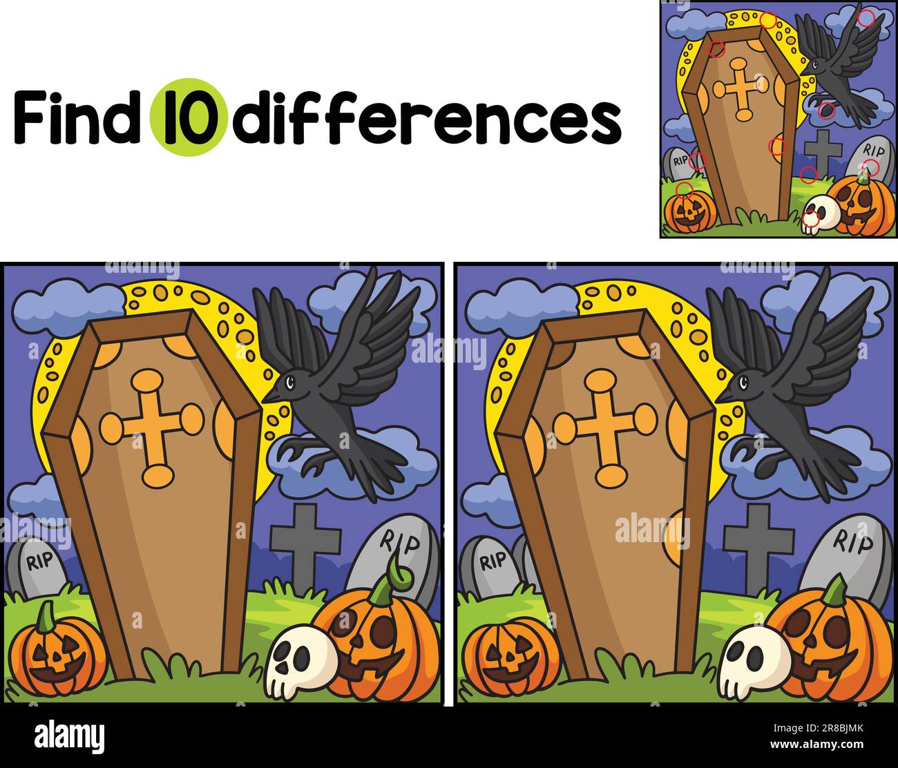 Crow In A Cemetery Halloween Find The Differences Stock Vector Image ...