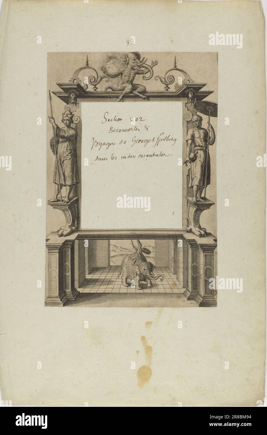 (Title Page) (from book, Indiae Orientalis, Part Seven) 1606 by Johann Israel de Bry, German, born before 1570-died Frankfurt, Germany 1611 Stock Photo