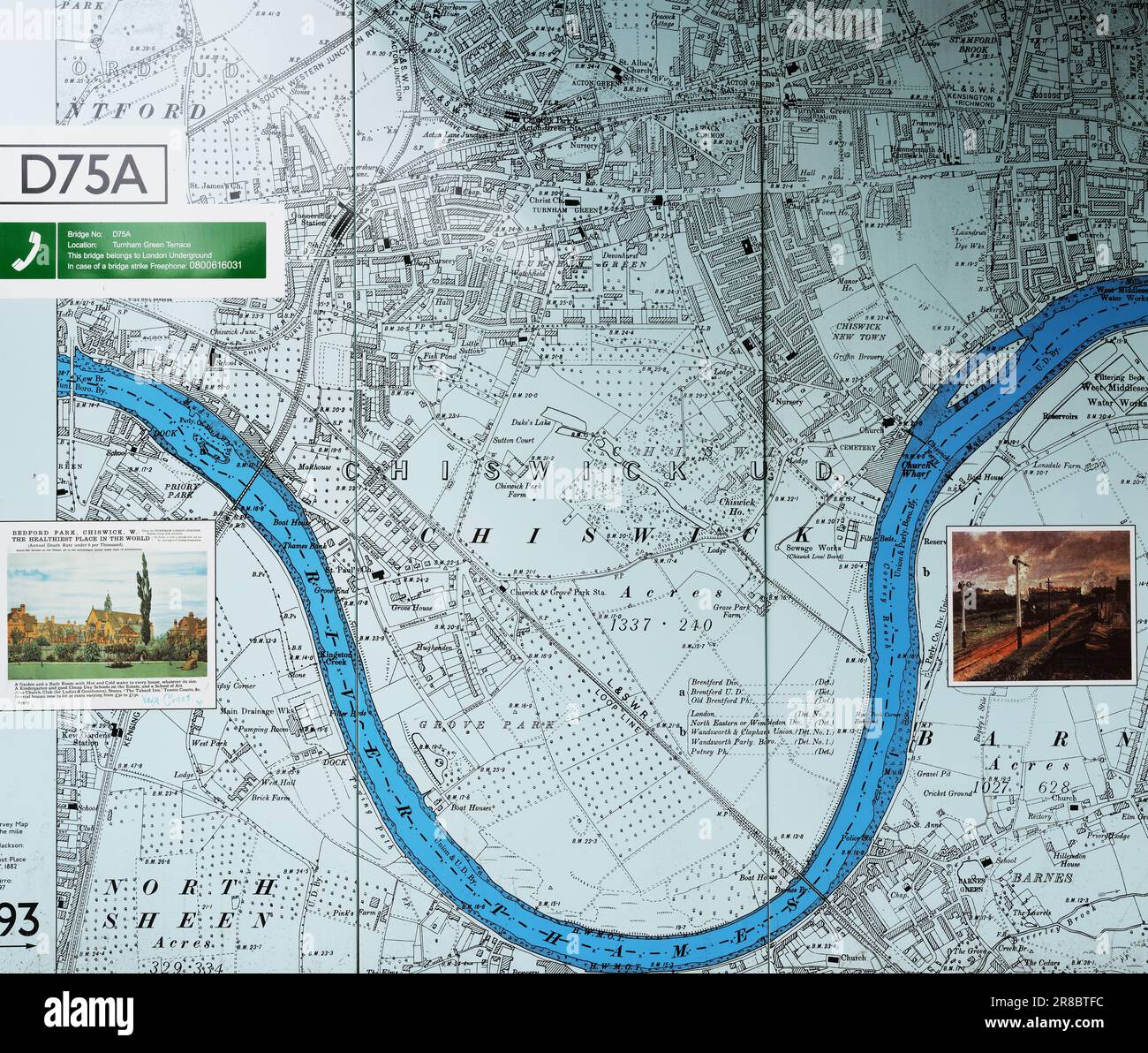 Railway bridge just outside Turnham - Railway Bridge Just Outside Turnham Green Underground Station The Bridge Walls Are Decorated With Huge Maps Of The Local Area 2R8BTFC 