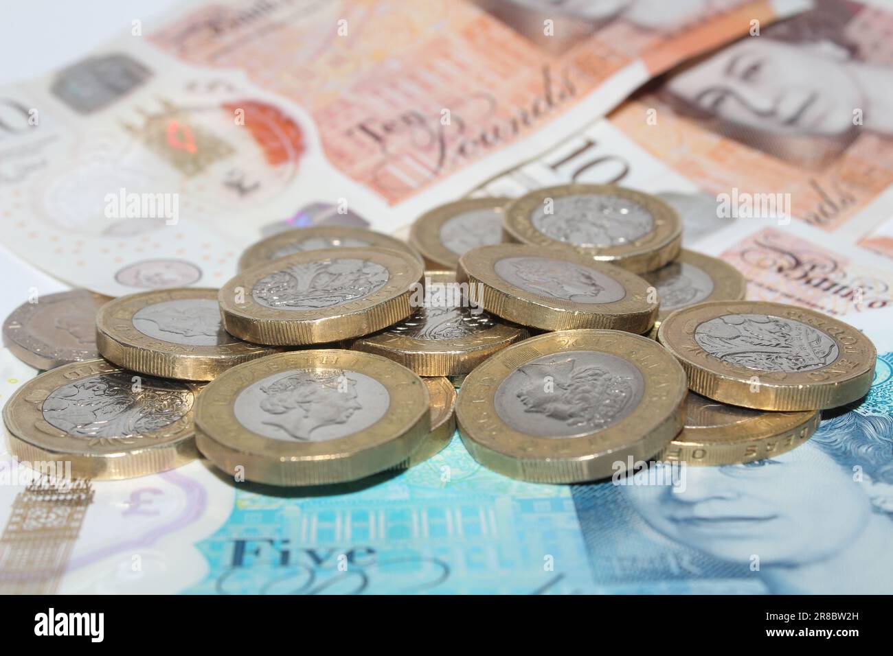 British money coins and notes of the realm sterling one pound coins and bank notes £10 pounds 