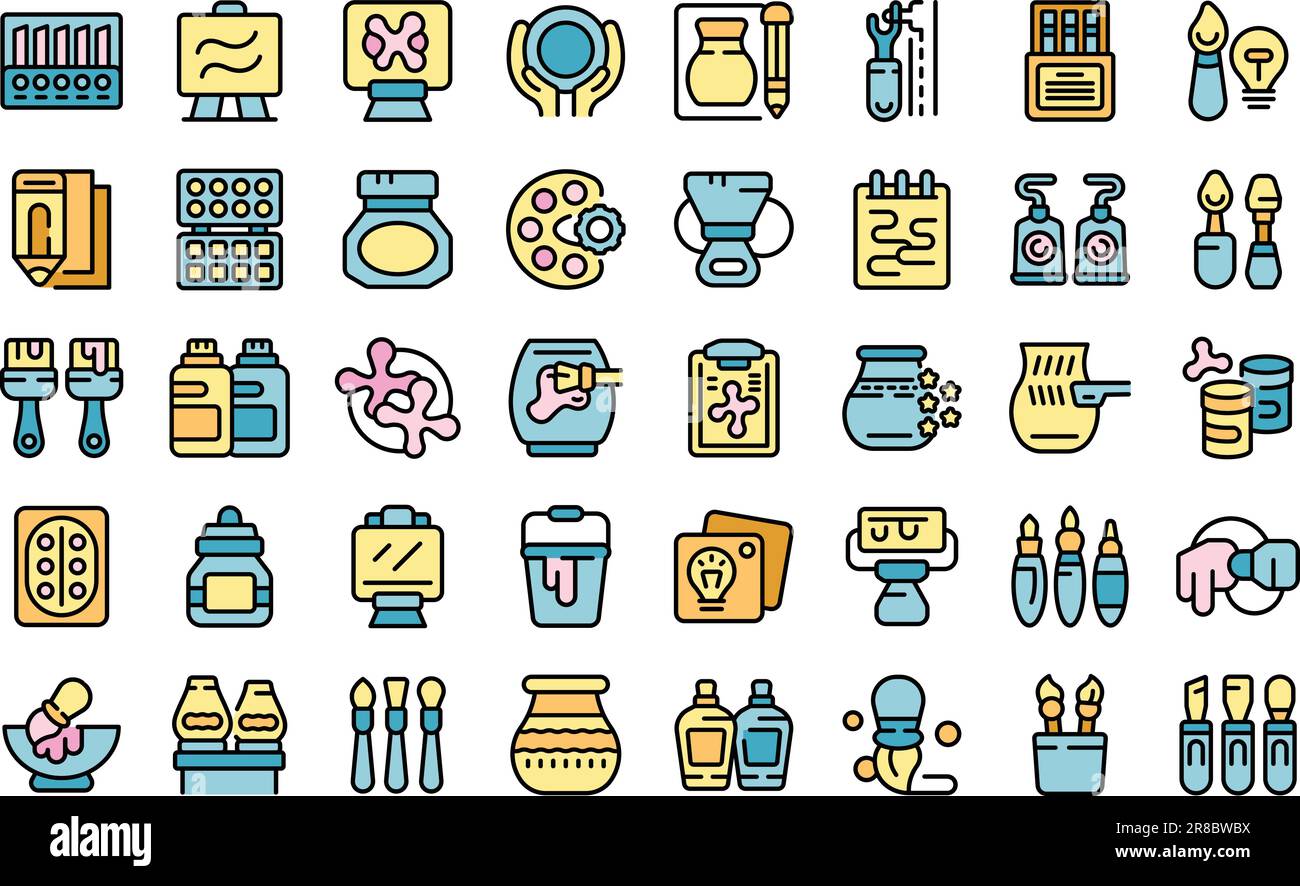 Art workshop icons set outline vector. School tools. Classroom baby ...