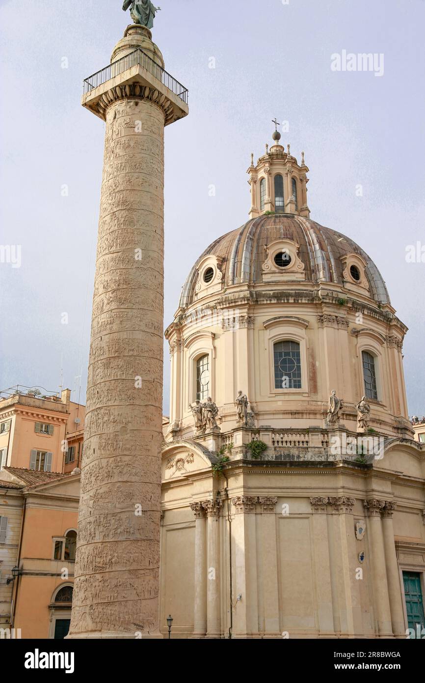 Columb Rome Trajan's Column and Fori Imperiali in a sunny day in Rome, Italy Stock ...