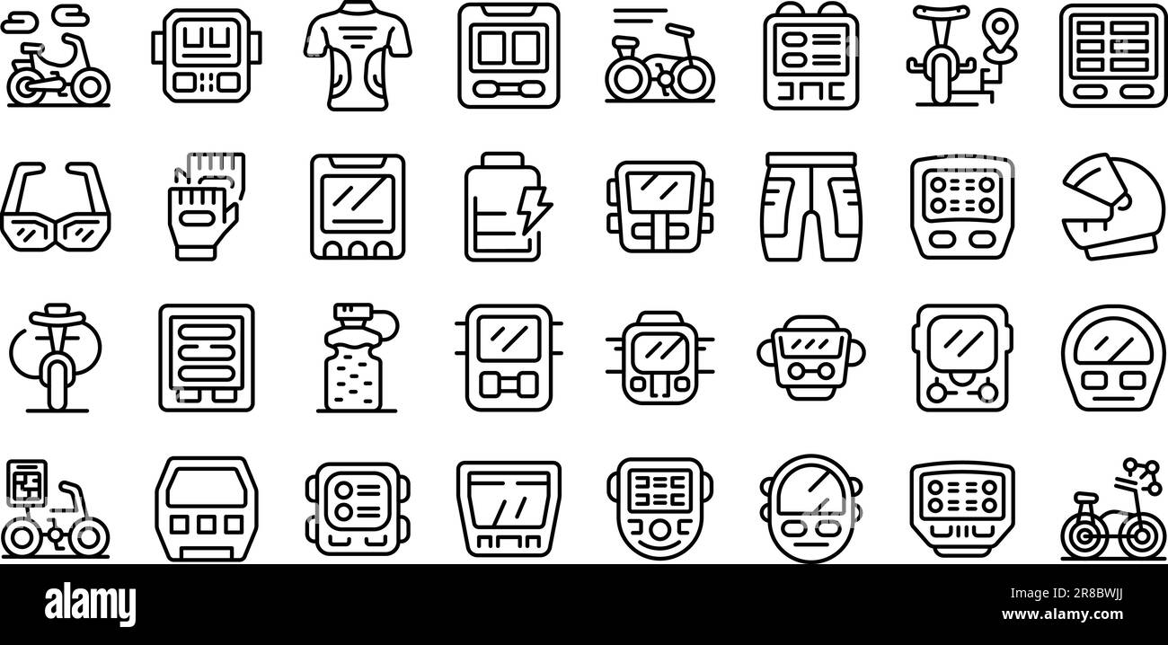 Bike computer icons set outline vector. Road digital. Lifestyle speed ...