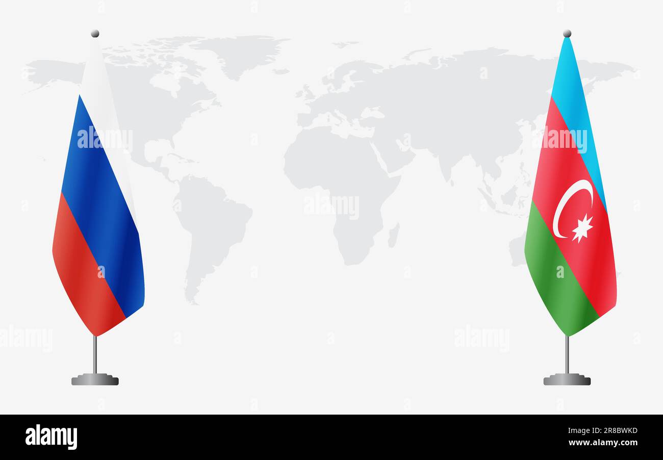 Russia and Azerbaijan flags for official meeting against background of world map. Stock Vector