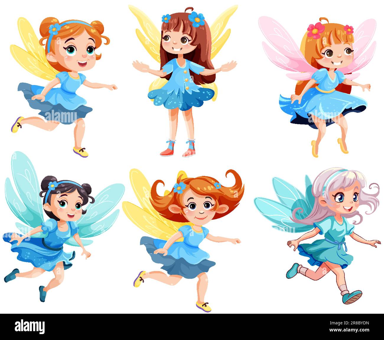 Set Of Cute Fantasy Fairies Cartoon Character Illustration Stock Vector