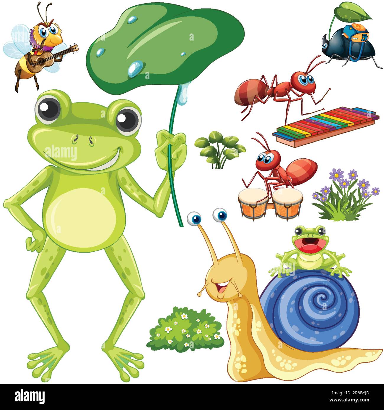 Insects Frog and Snail Set illustration Stock Vector Image & Art - Alamy