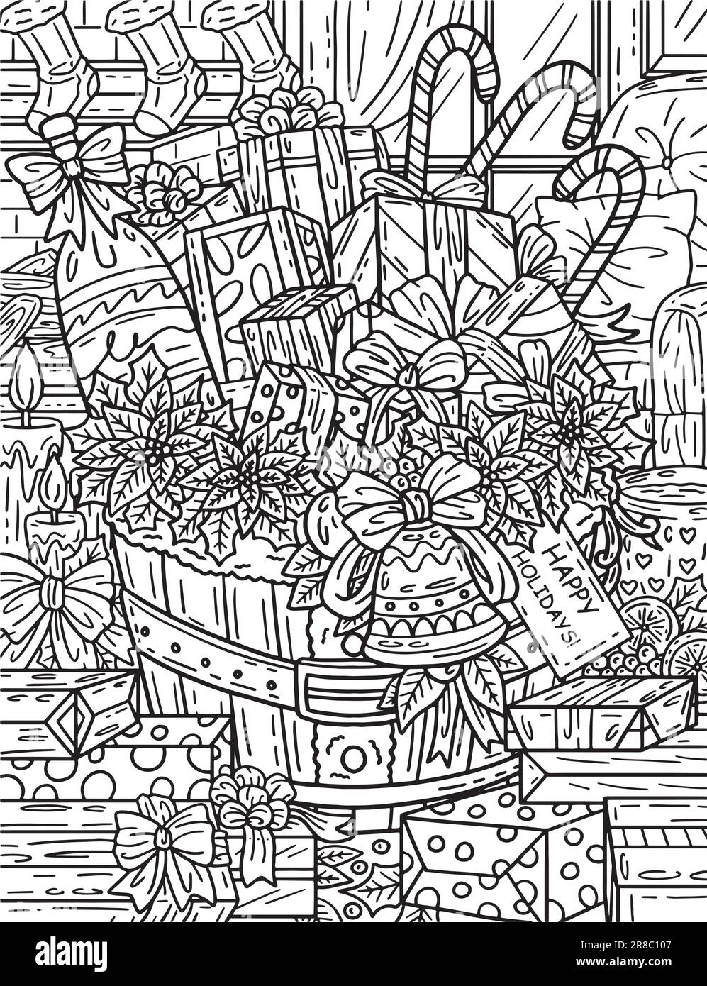 Christmas Basket of Presents Adults Coloring Page Stock Vector Image &amp; Art - Alamy