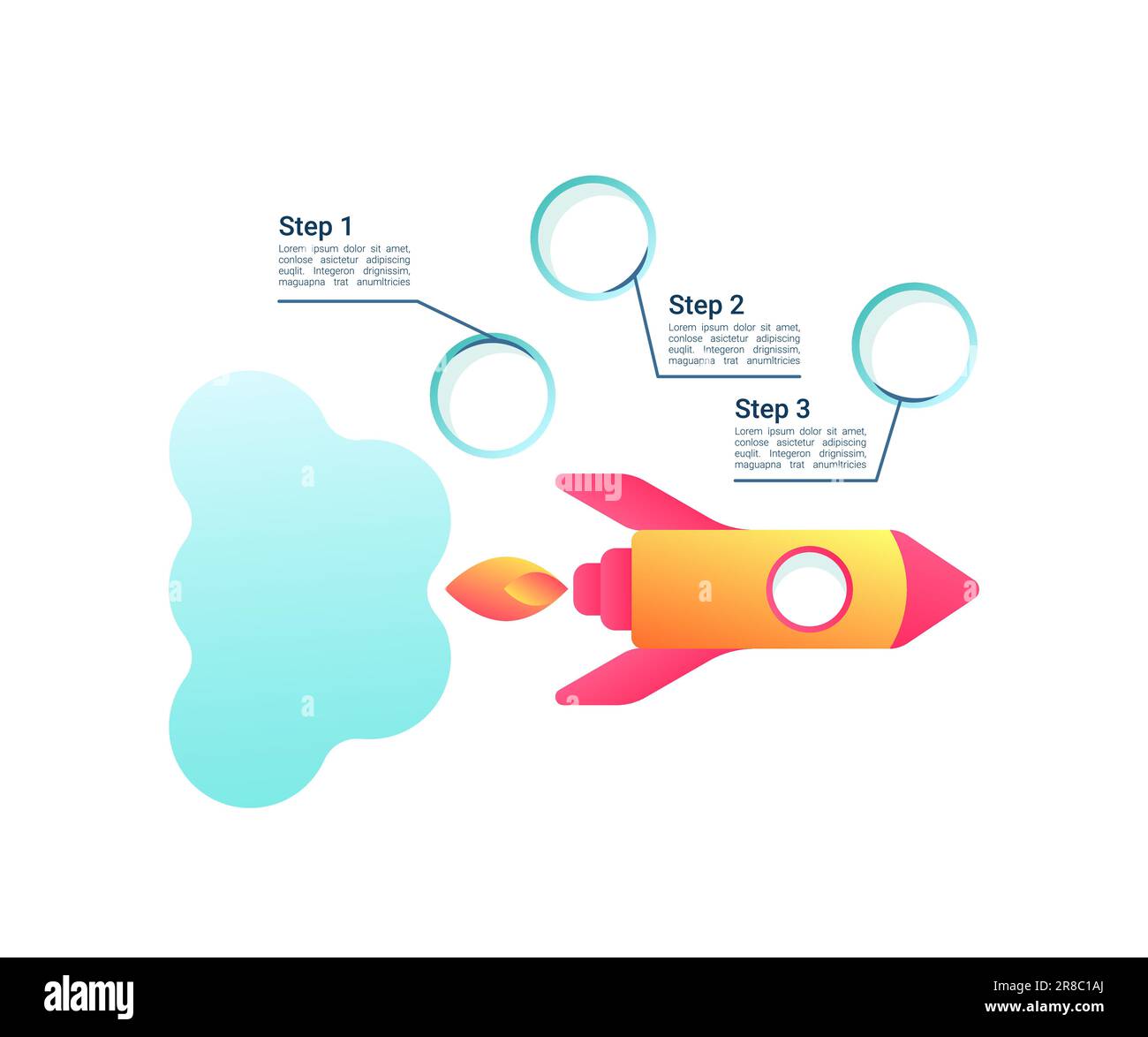 Flying rocket with blue smoke infographic chart design element set