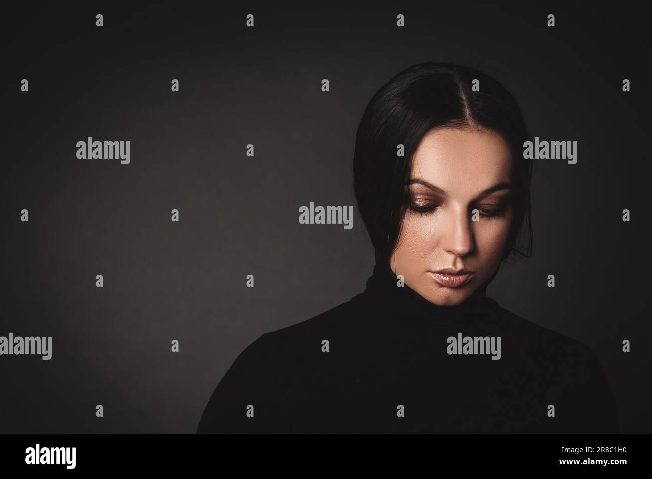 black and white portrait of a beautiful sad young woman Stock Photo - Alamy