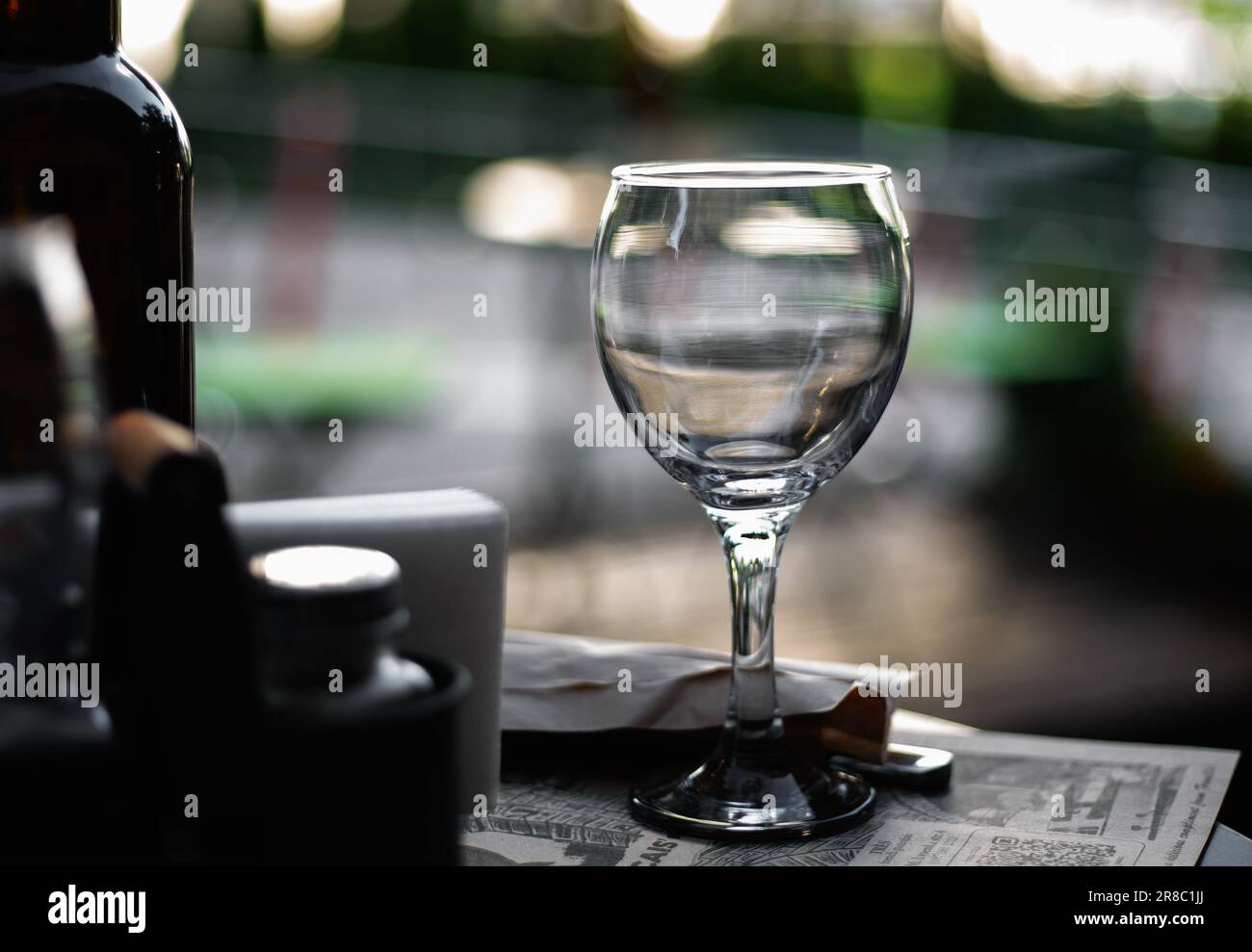 Restaurant interior. Glass on the table Stock Photo