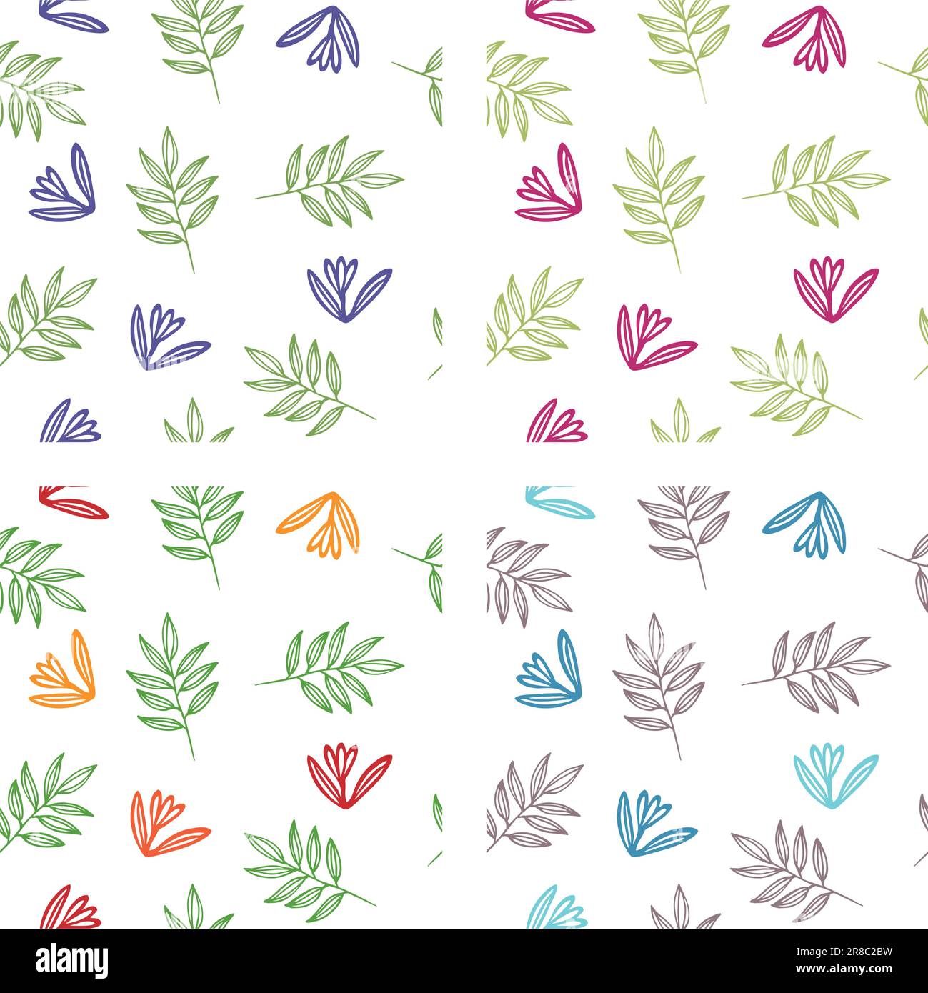 Set of Four Vector Seamless color Floral Patterns. Hand drawn endless ...