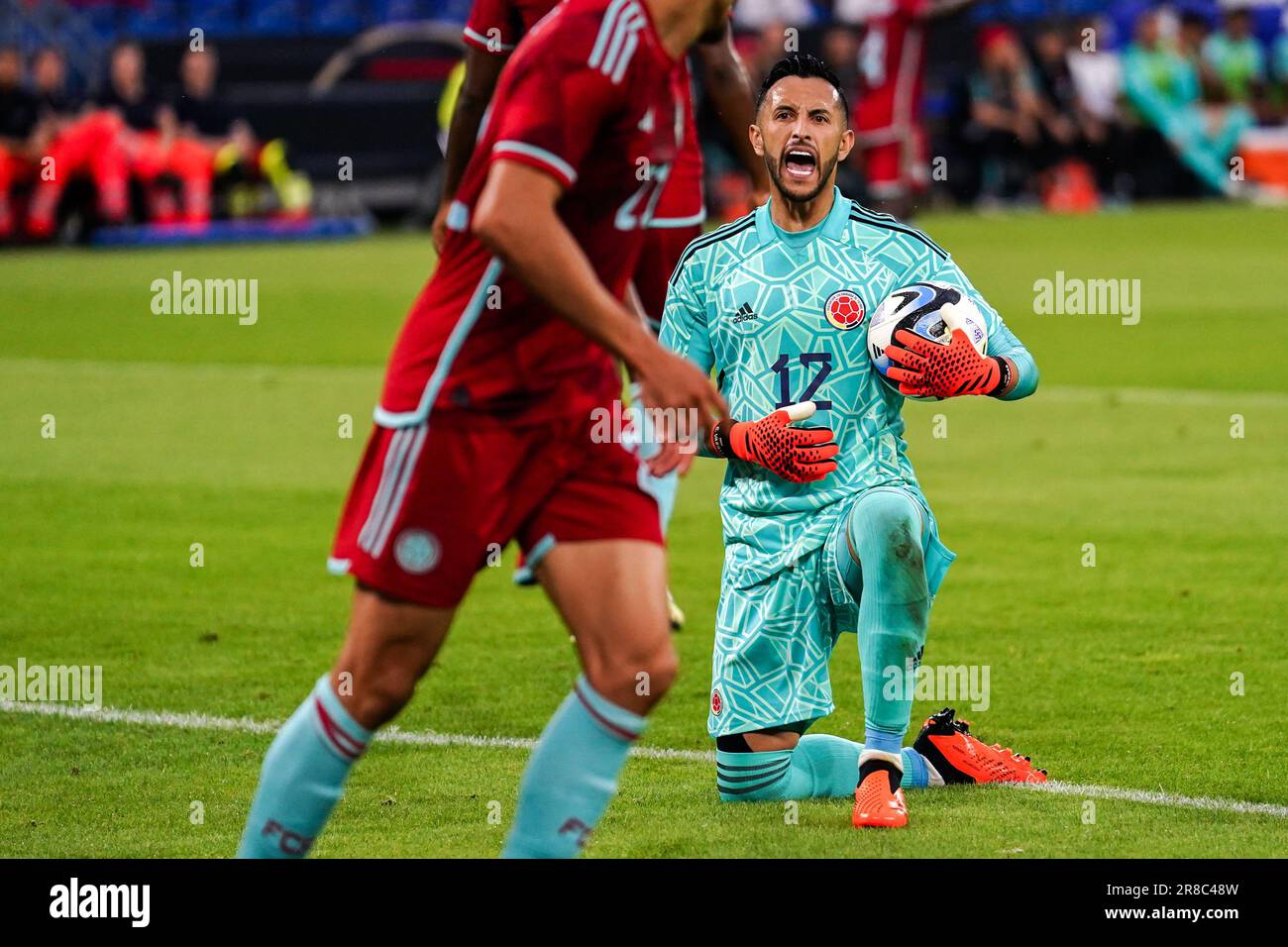 Gelsenkirchen, Germany. 20th June, 2023. GELSENKIRCHEN, GERMANY - JUNE 20: Goalkeeper Camilo Vargas of Colombia shouting during the International Friendly match between Germany and Colombia at the Veltins-Arena on June 20, 2023 in Gelsenkirchen, Germany (Photo by Joris Verwijst/Orange Pictures) Credit: Orange Pics BV/Alamy Live News Stock Photo