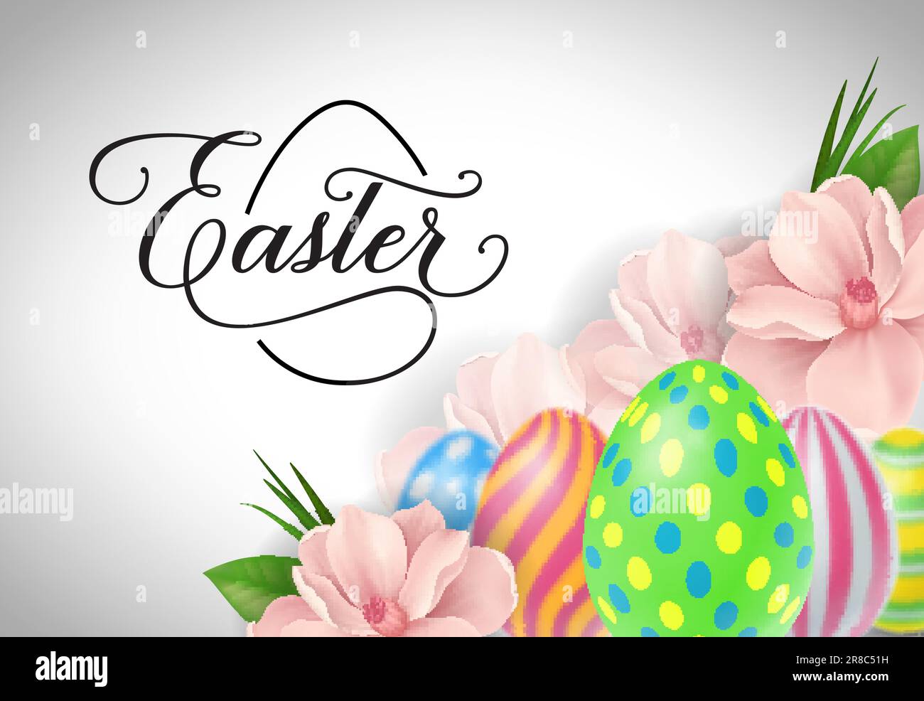 Easter Lettering with Swirls and Eggs Stock Vector