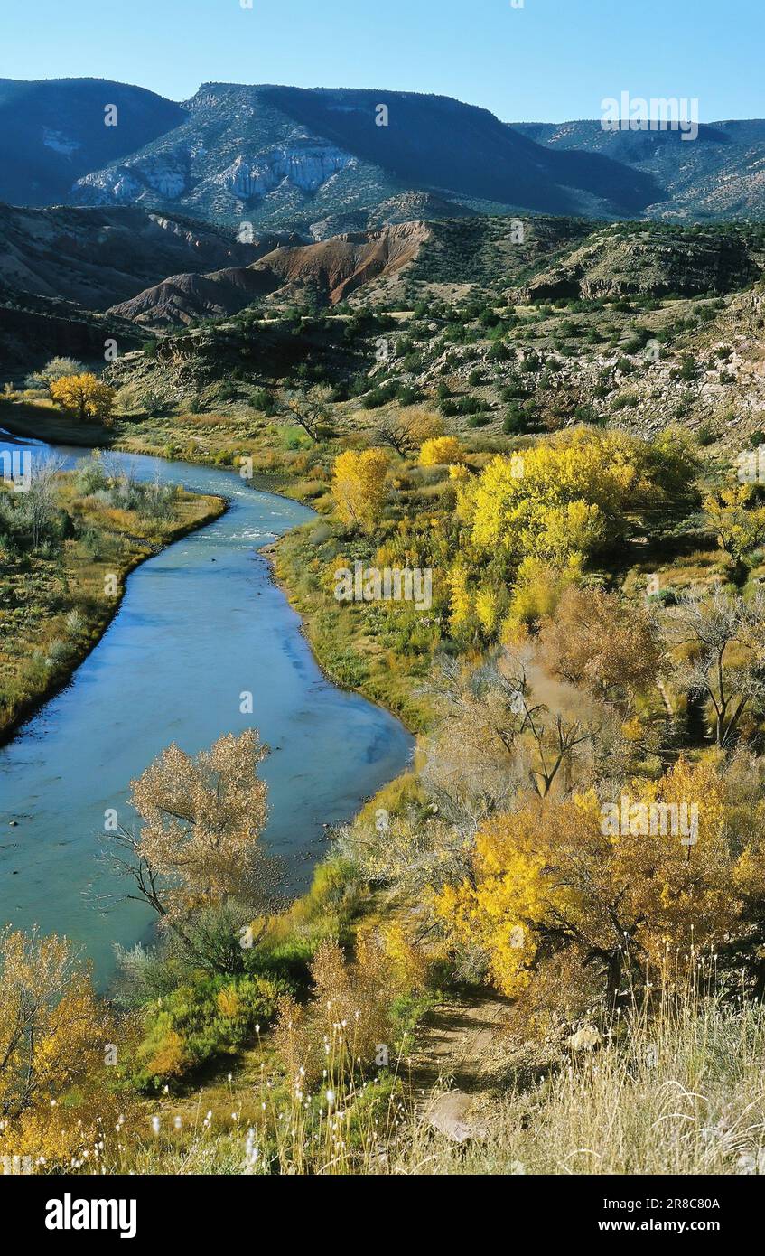 Chama River in autumn near Abiquiu, New Mexico Stock Photo