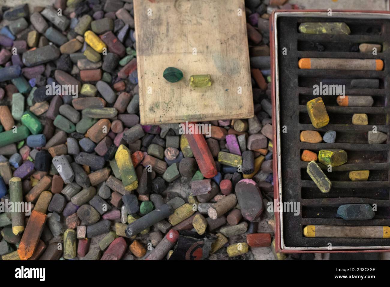 photo of a lot of used wax crayons for drawing Stock Photo Alamy