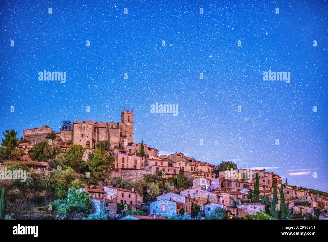 Night view of Eus, France Stock Photo