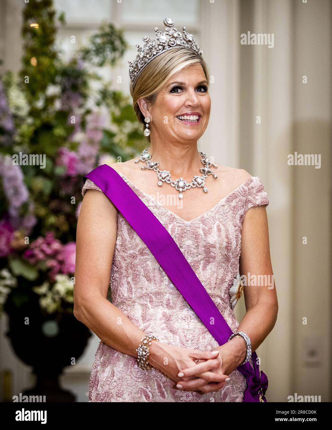 BRUSSELS - Queen Maxima during the passade prior to the state banquet in  the Castle of Laeken on the first day of the state visit to Belgium. The  royal couple will visit