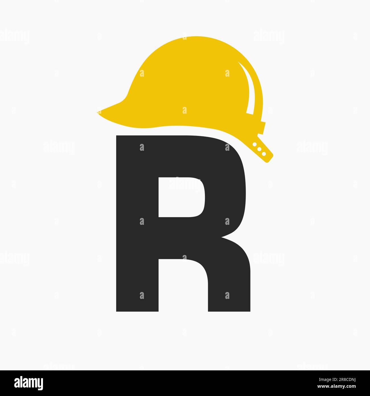Letter R Helmet Construction Logo Concept With Safety Helmet Icon