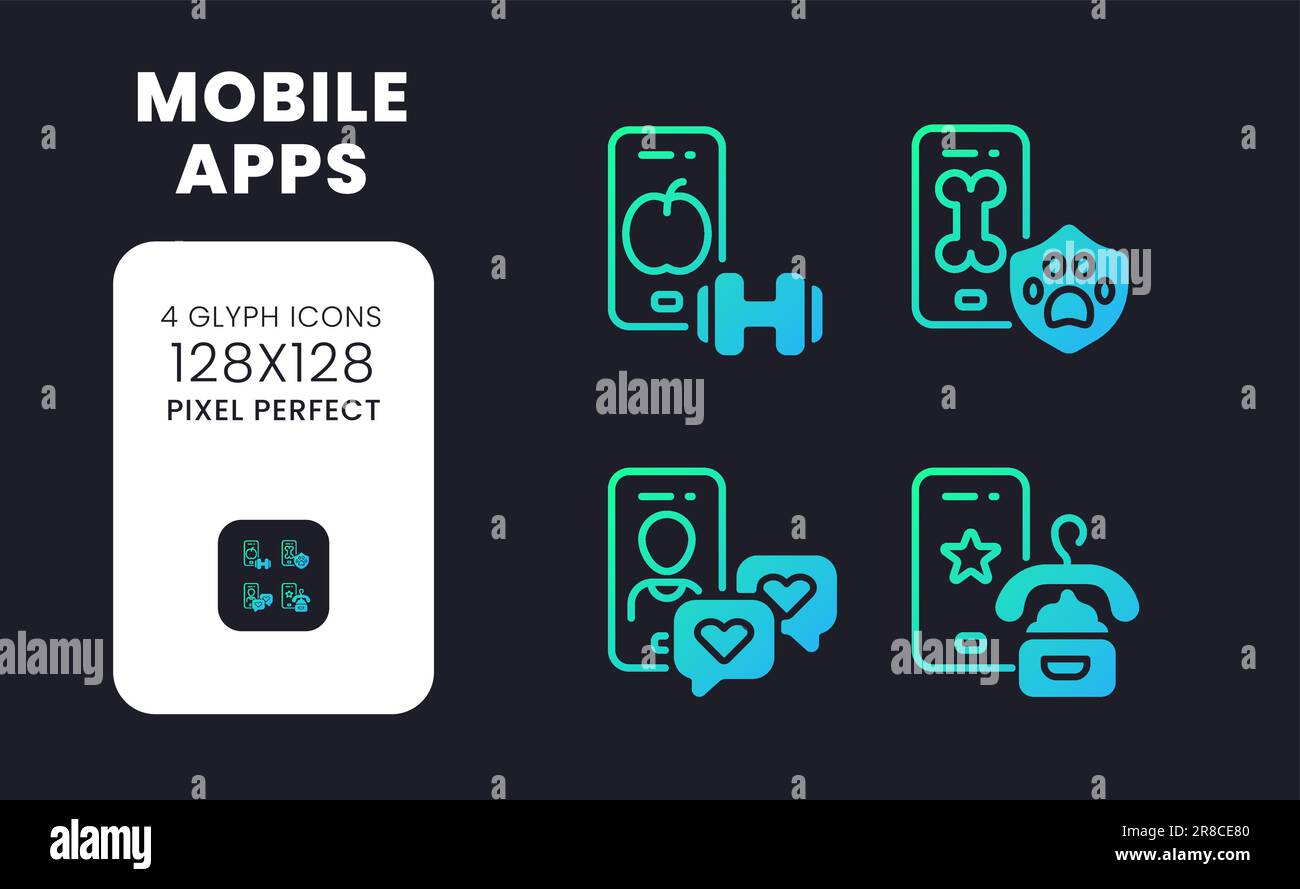 Mobile apps blue solid gradient desktop icons Stock Vector