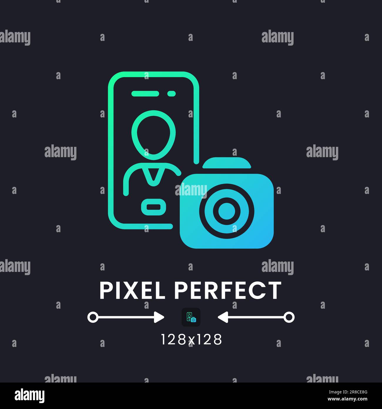 Photography app blue solid gradient desktop icon on black Stock Vector