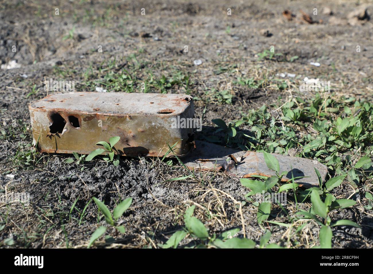 DONETSK REGION, UKRAINE - JUNE 19, 2023 - An ammunition box is seen at one of the training grounds, Donetsk Region, eastern Ukraine. Stock Photo